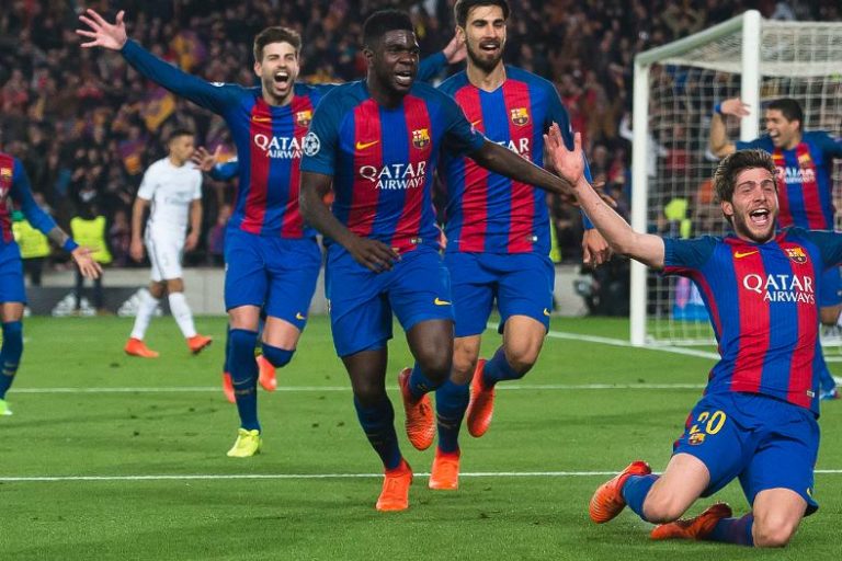 La joie des joueurs du FC Barcelone après la remontada historique contre le PSG en mars 2017 (0-4,6-1)©FCBARCELONA