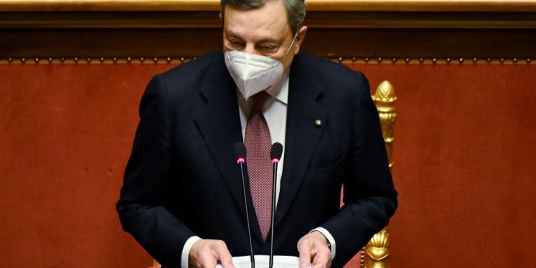 Le Premier ministre italien Mario Draghi au Parlement, mercredi 17 février 2020