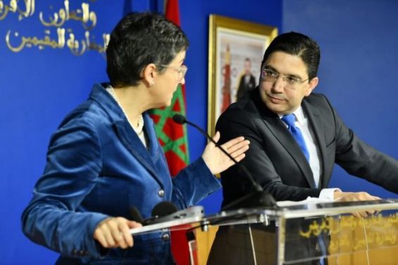 Les chefs de la diplomatie du Maroc et de l'Espagne, Nasser Bourita et Arancha Gonzalez Laya © DR
