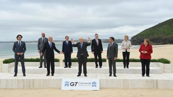 Les dirigeants du G7, le 12 juin 2021 à Cornwall, au Royaume-Uni © AFP