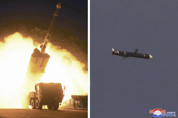 La Corée du Nord a effectué des essais de missiles de croisière à longue portée, comme le montre cette combinaison de photos non datées fournies par KCNA, le 13 septembre 2021 © KCNA, via AFP